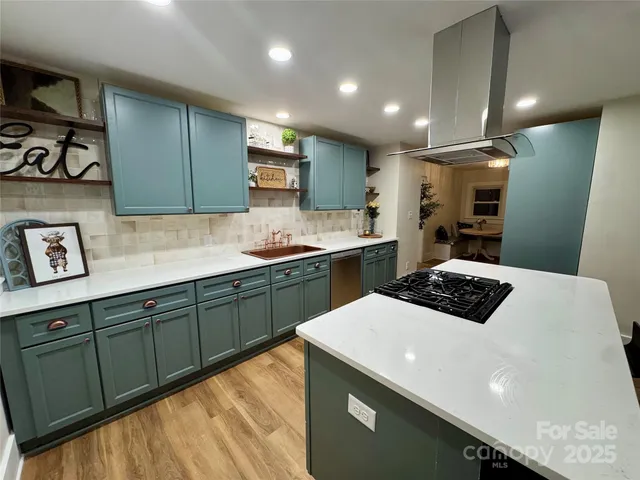 a kitchen with a sink a stove and cabinets