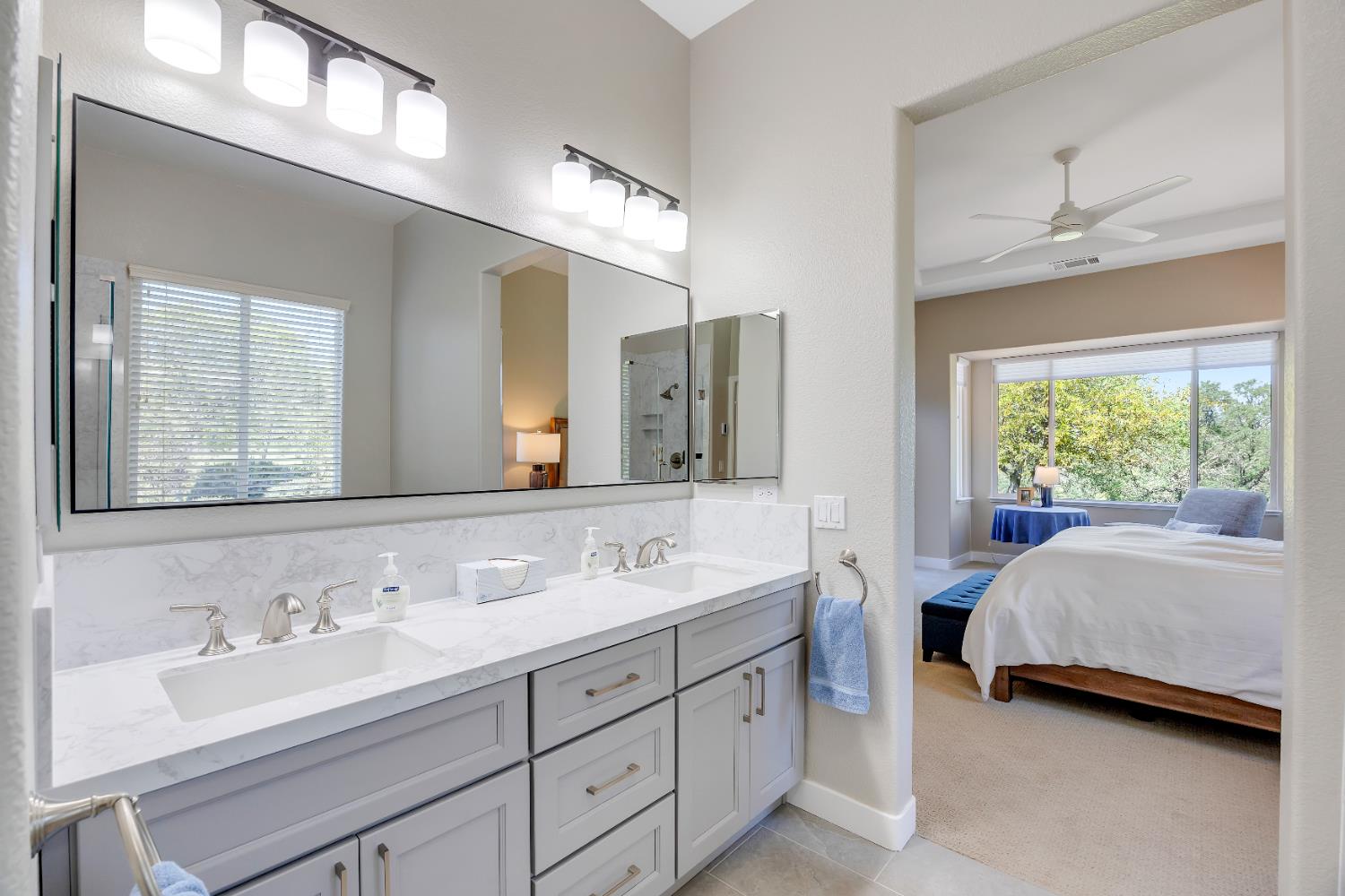 16 Rock Ridge Court, Unit 289 Copperopolis, CA 95228 - Photo 50 of 78 Primary Bathroom. Double sinks, Quartz countertop, upgraded lighting, flooring, cabinet finishes