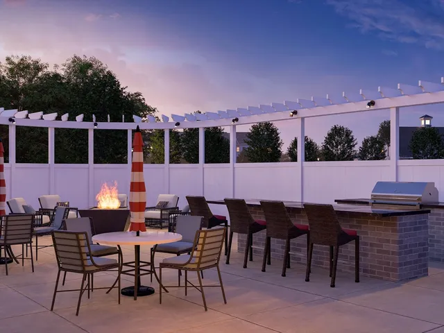 a bench is sitting in middle of a building