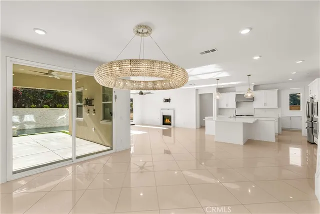 a view of a lobby with a chandelier