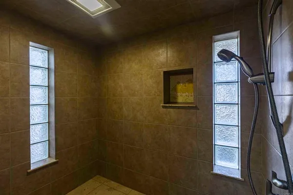a bathroom with a bathtub