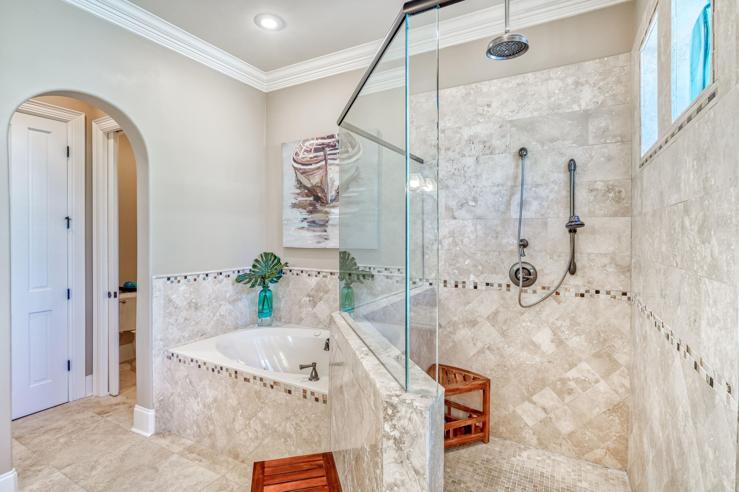 89 Palmeira Way Santa Rosa Beach, FL 32459 - Photo 27 of 64 a spacious bathroom with a granite countertop tub shower and mirror