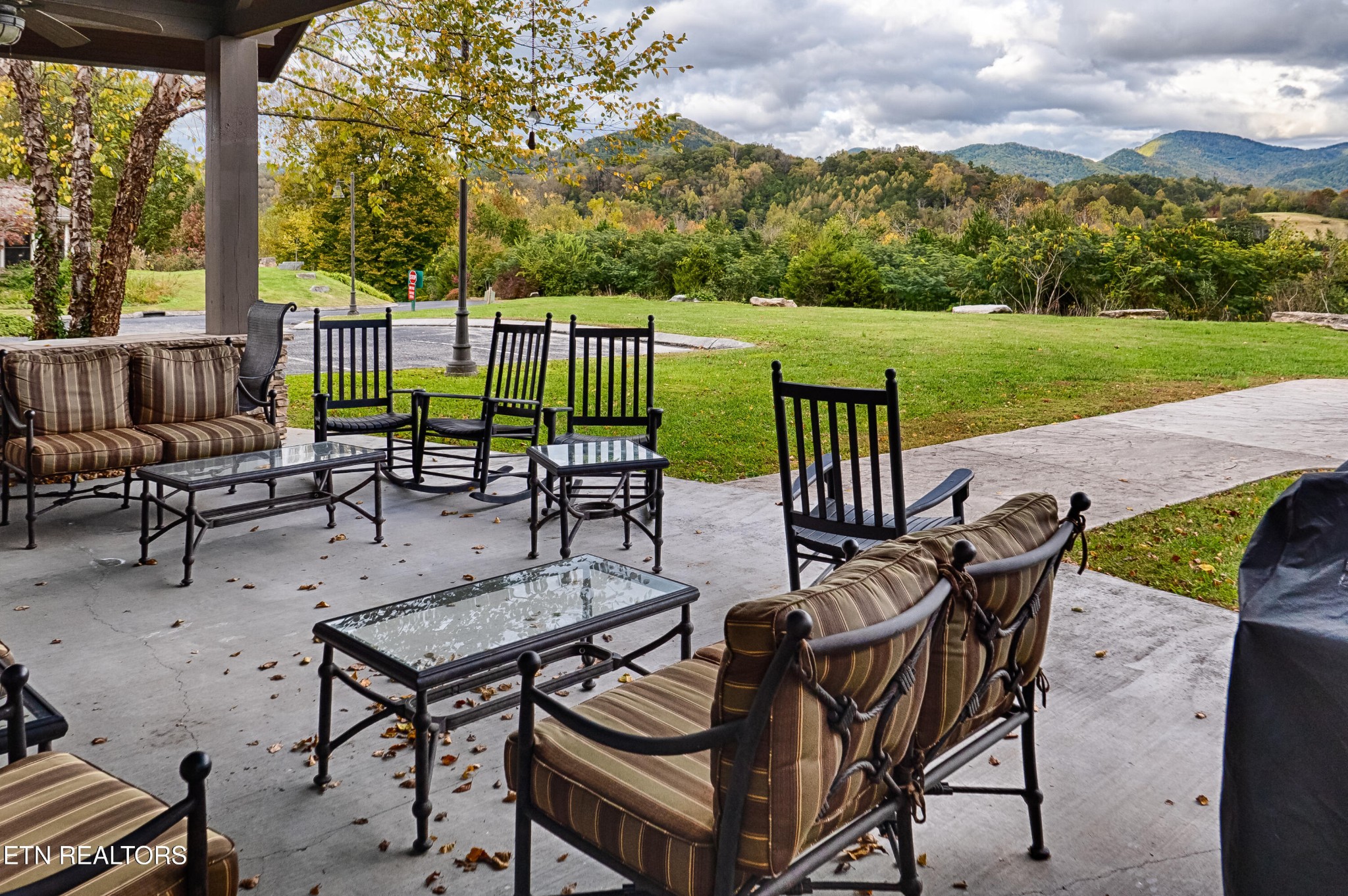 229 Bishops Cap Circle, Unit 101 Townsend, TN 37882 - Photo 46 of 47 a view of a patio with a table chairs and a backyard