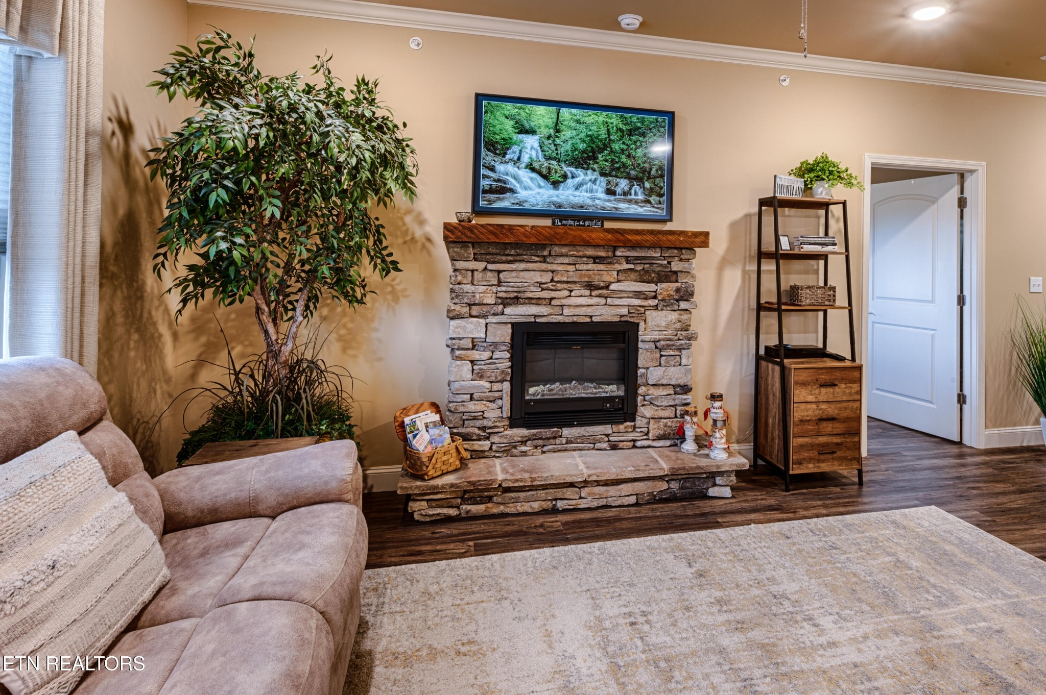 229 Bishops Cap Circle, Unit 101 Townsend, TN 37882 - Photo 8 of 47 a living room with furniture and a fireplace