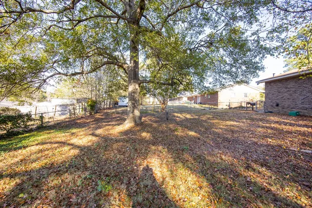 a view of road with yard and trees