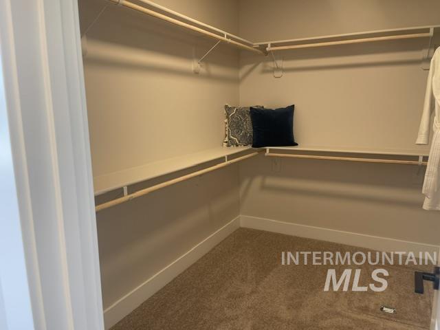 2035 Sumac Avenue Middleton, ID 83644 - Photo 9 of 17 Spacious walk-in closet featuring built-in shelving, hanging rods, light beige walls, and tan carpeting