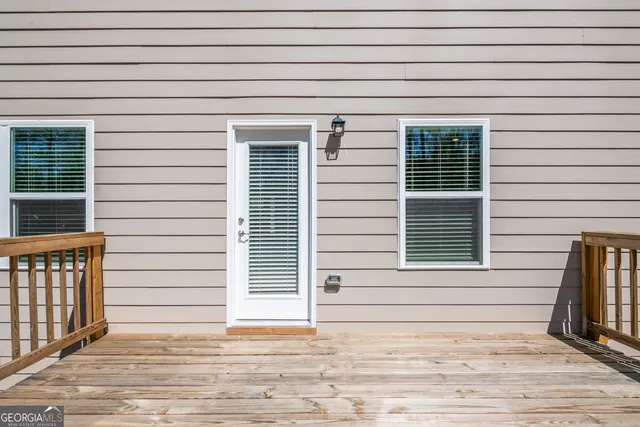 a view of a wooden balcony