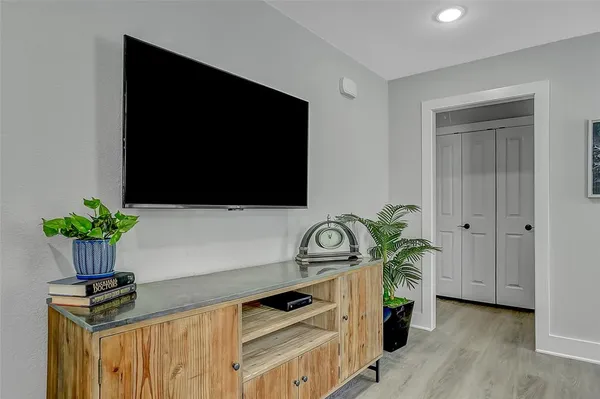 a kitchen with a potted plant on the counter and a sink
