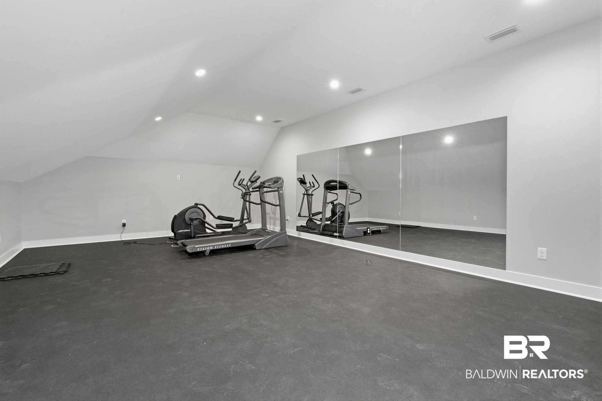 9501 Ben Hamilton Road Theodore, AL 36582 - Photo 53 of 69 Exercise room featuring recessed lighting and lofted ceiling