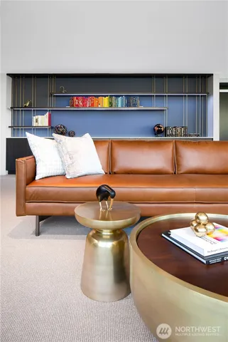 a view of a dining room with furniture and window