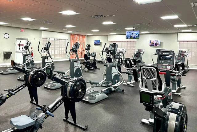 a view of a room with gym equipment