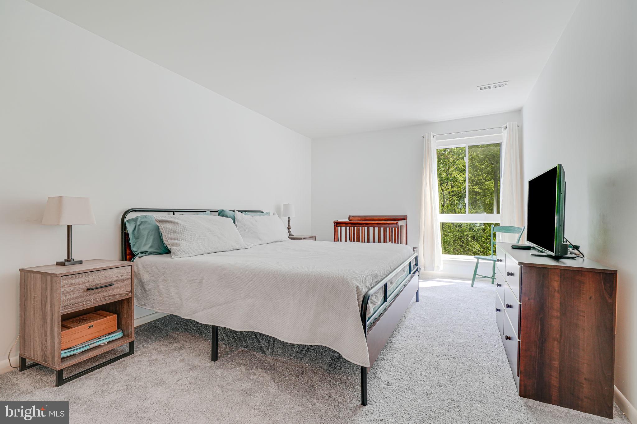 11220 Chestnut Grove Square, Unit 222 Reston, VA 20190 - Photo 23 of 35 a bedroom with a bed and a flat screen tv
