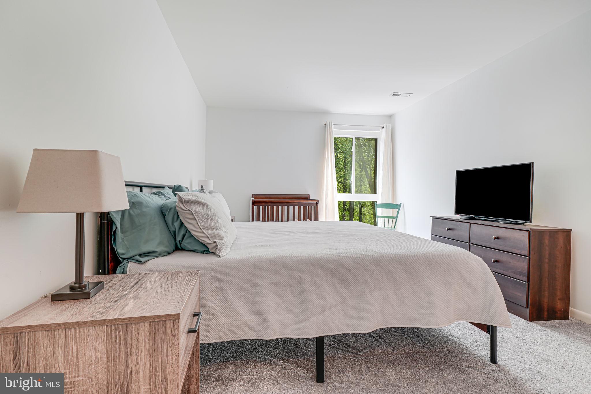 11220 Chestnut Grove Square, Unit 222 Reston, VA 20190 - Photo 24 of 35 a bedroom with a bed and a flat screen tv