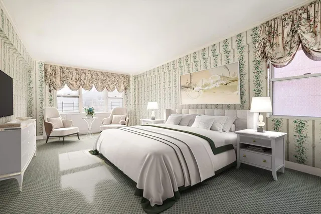 a view of a livingroom with a chandelier