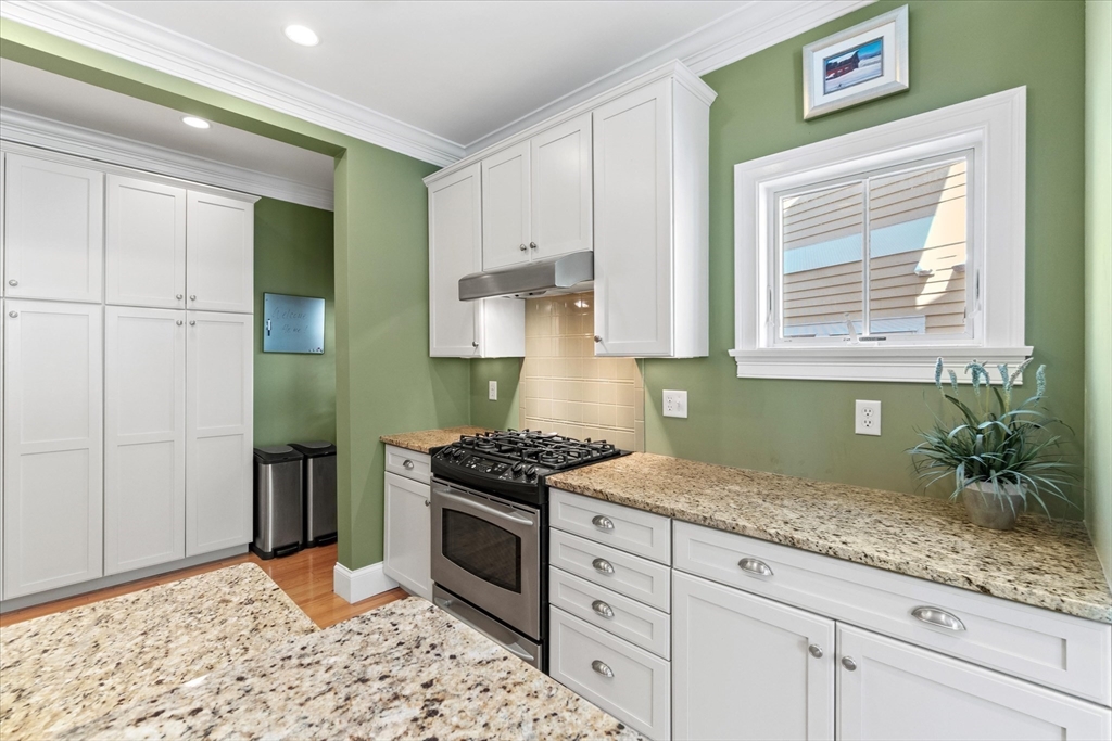 3 A Mill Street, Unit 3A Arlington, MA 02476 - Photo 8 of 38 a kitchen with granite countertop a sink stainless steel appliances and cabinets