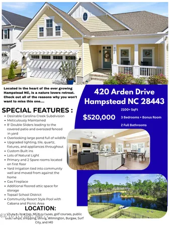 $520,000 | 420 Arden Drive, Hampstead, NC 28443