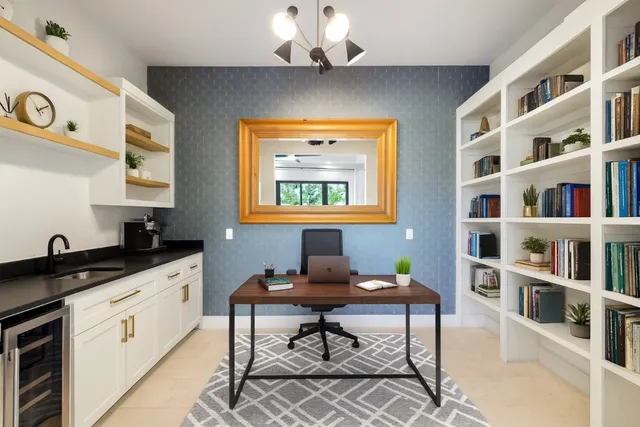a kitchen with a cabinets and furniture