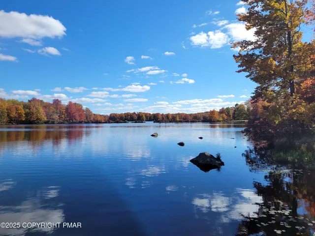 a view of a lake with a mountain