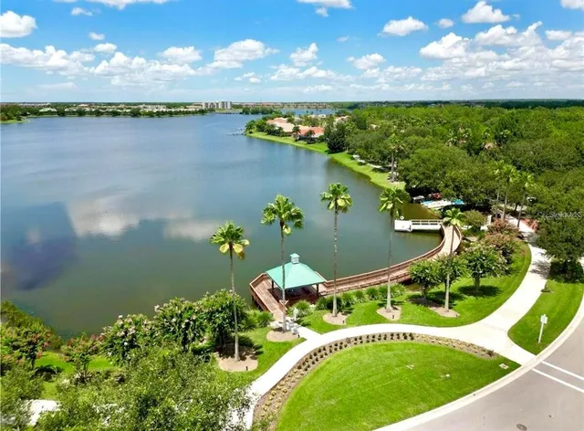a view of a lake with houses