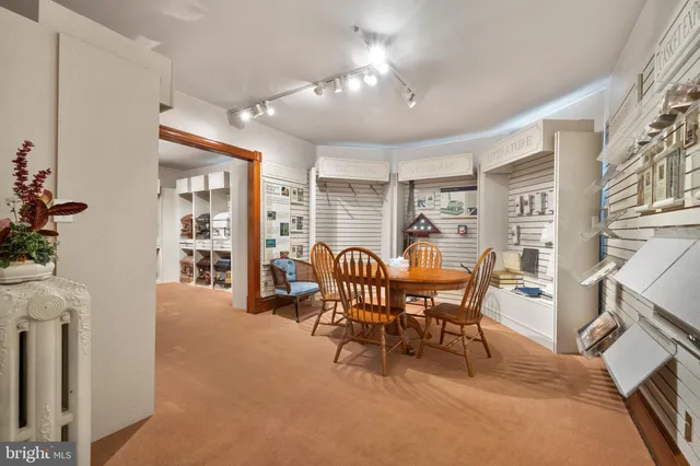 a view of a room with shelves