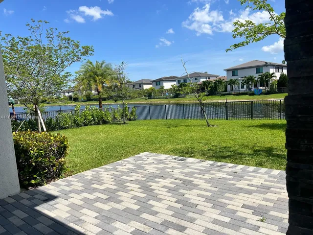 a view of a garden with a slide