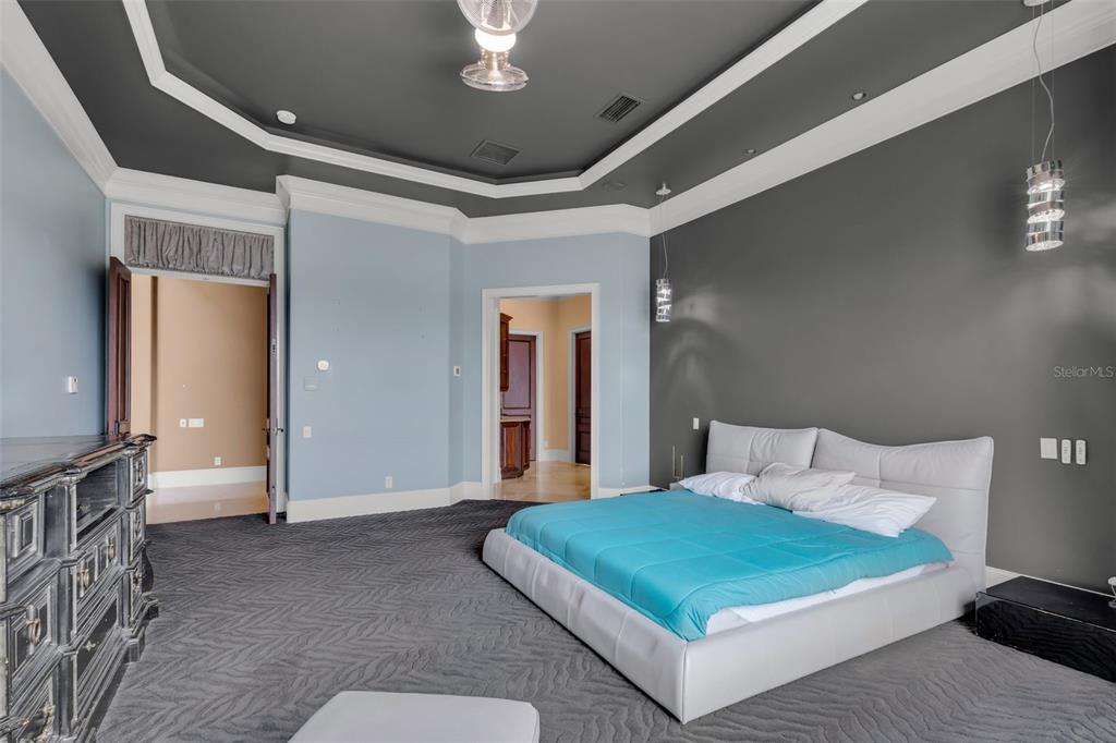 5417 Osprey Isle Lane Windermere, FL 34786 - Photo 24 of 45 a bedroom with a large bed and a chandelier