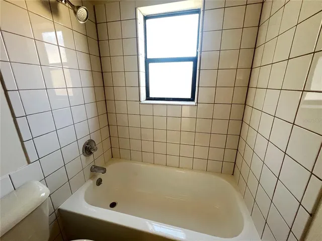 a bathroom with a bathtub