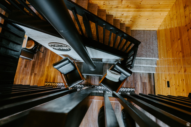 1413 Basel Drive Midway, UT 84049 - Photo 76 of 137 Stairway featuring wood walls and wood ceiling