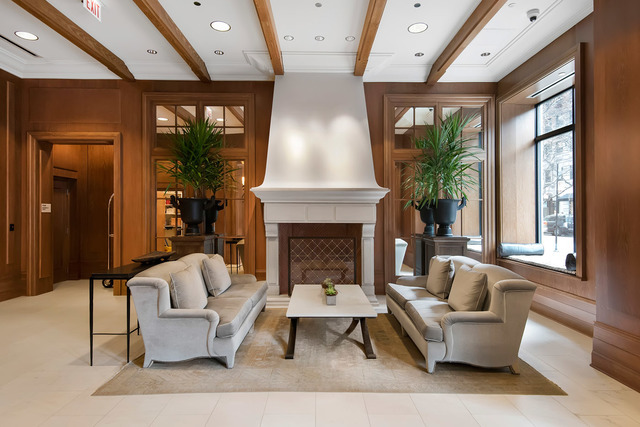 10 East Delaware Place, Unit 12E Chicago, IL 60611 - Photo 24 of 25 a living room with furniture and a fireplace