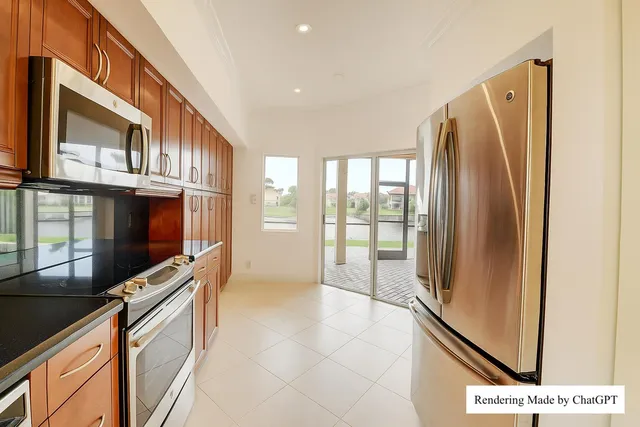 a kitchen with stainless steel appliances granite countertop a refrigerator and a sink