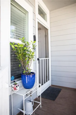 a view of a potted flower in a corridor
