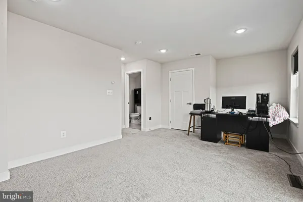 a view of a garage with storage