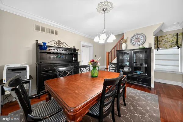 a view of a dining room and furniture