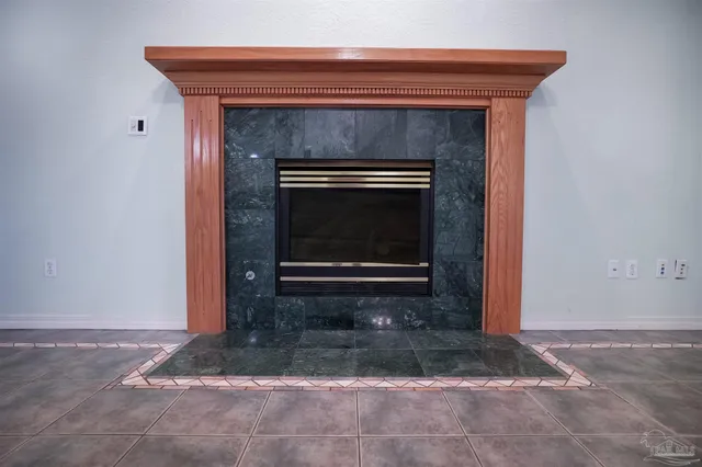 a living room with a fireplace