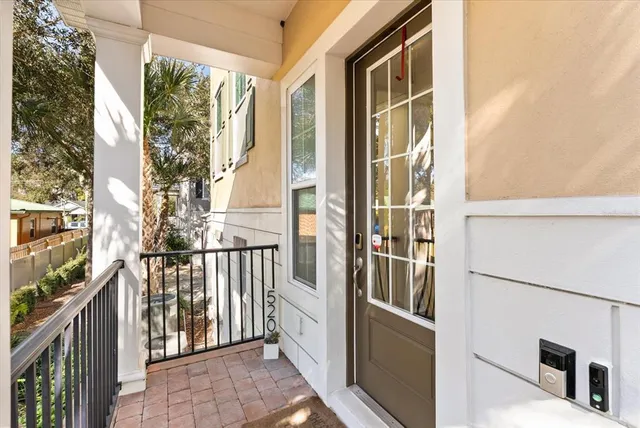 a view of a balcony from door