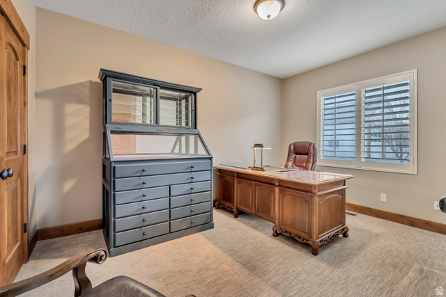 896 West 675 South Mapleton, UT 84664 - Photo 25 of 77 Office area featuring a textured ceiling and light colored carpet