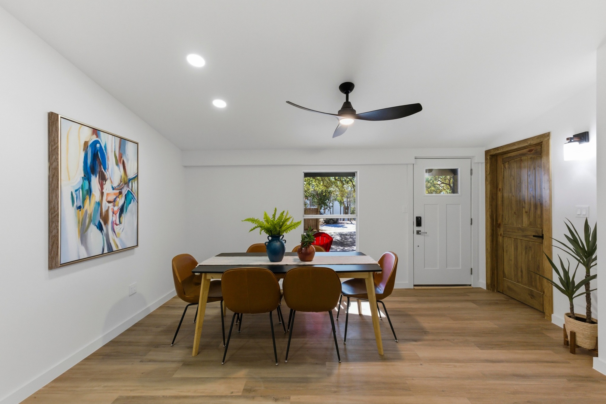 2649 Crazyhorse Pass Austin, TX 78734 - Photo 7 of 40 Dining area featuring light wood-style floors, a ceiling fan, and recessed lighting
