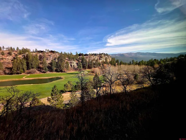 a view of a golf course with a lake