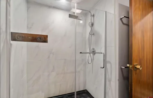 a bathroom with a shower