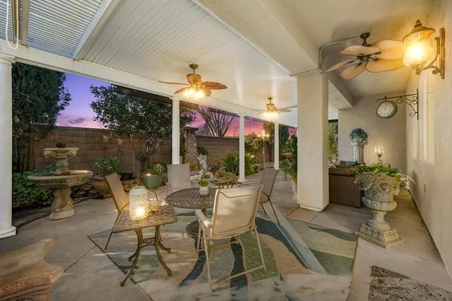 an aerial view of a house with a garden