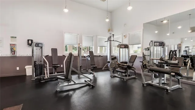 a view of a room with gym equipment