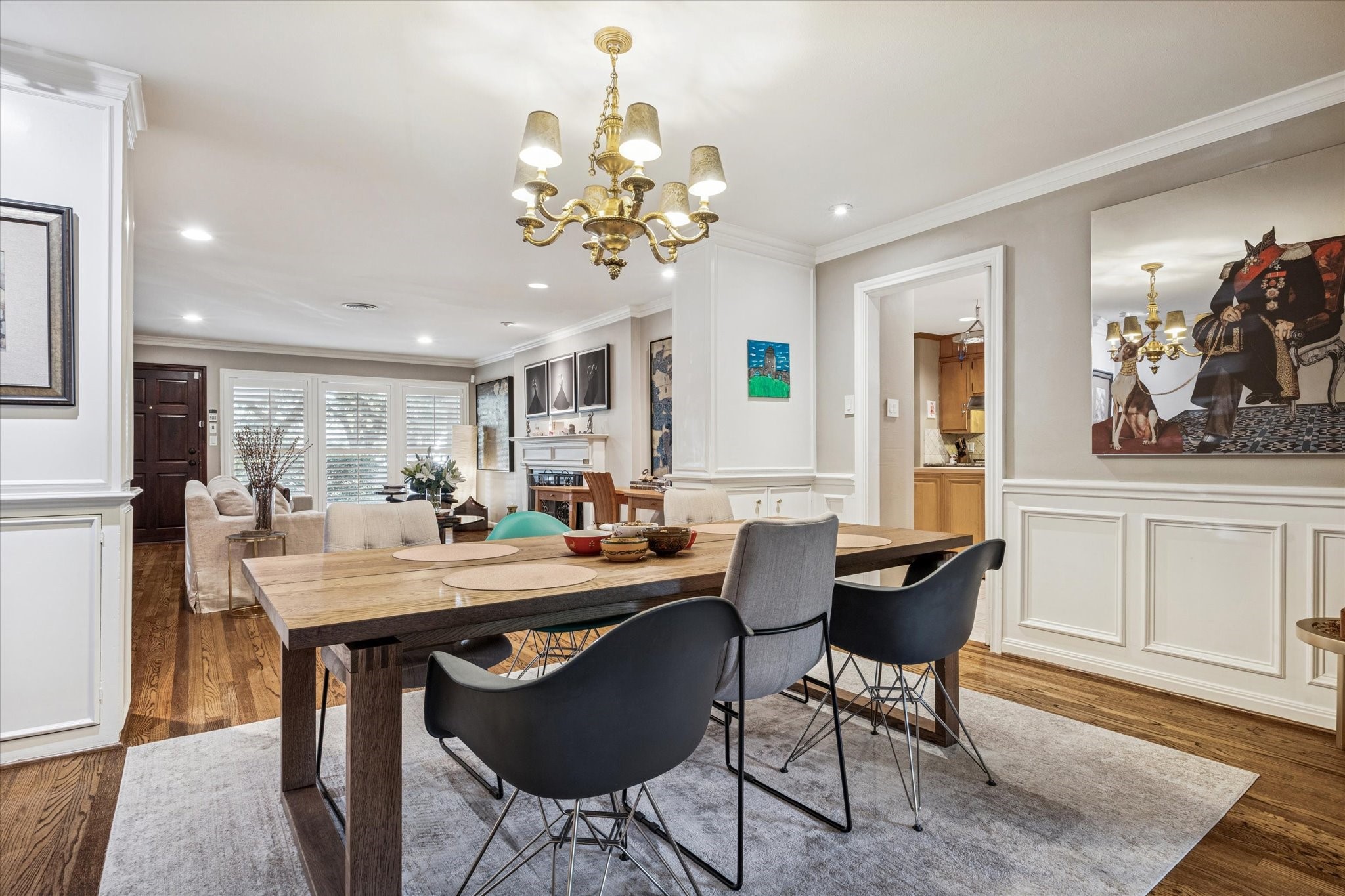 2401 Maconda Lane Houston, TX 77027 - Photo 20 of 20 Another view of the Dining Room as seen from the back of the house showing the open floor plan concept between the living and dining areas and easy access to the Kitchen with the swinging door.