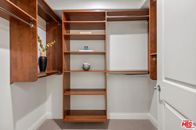 a view of walk in closet with empty racks