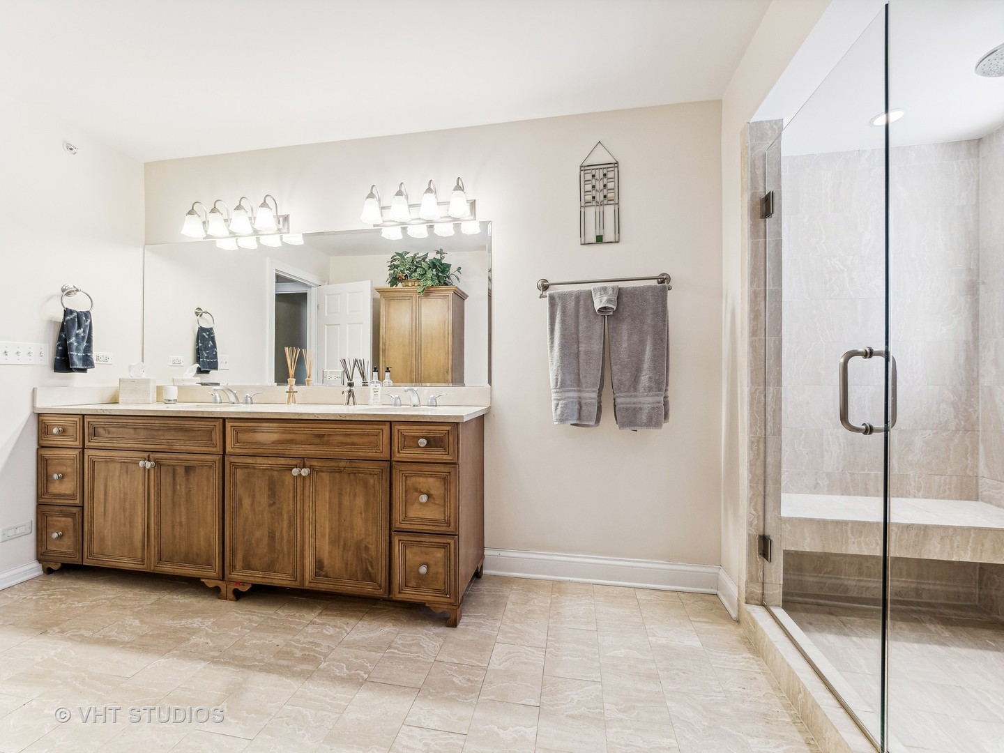 3143 Cuba Road Long Grove, IL 60047 - Photo 21 of 40 a spacious bathroom with a double vanity sink a mirror and shower