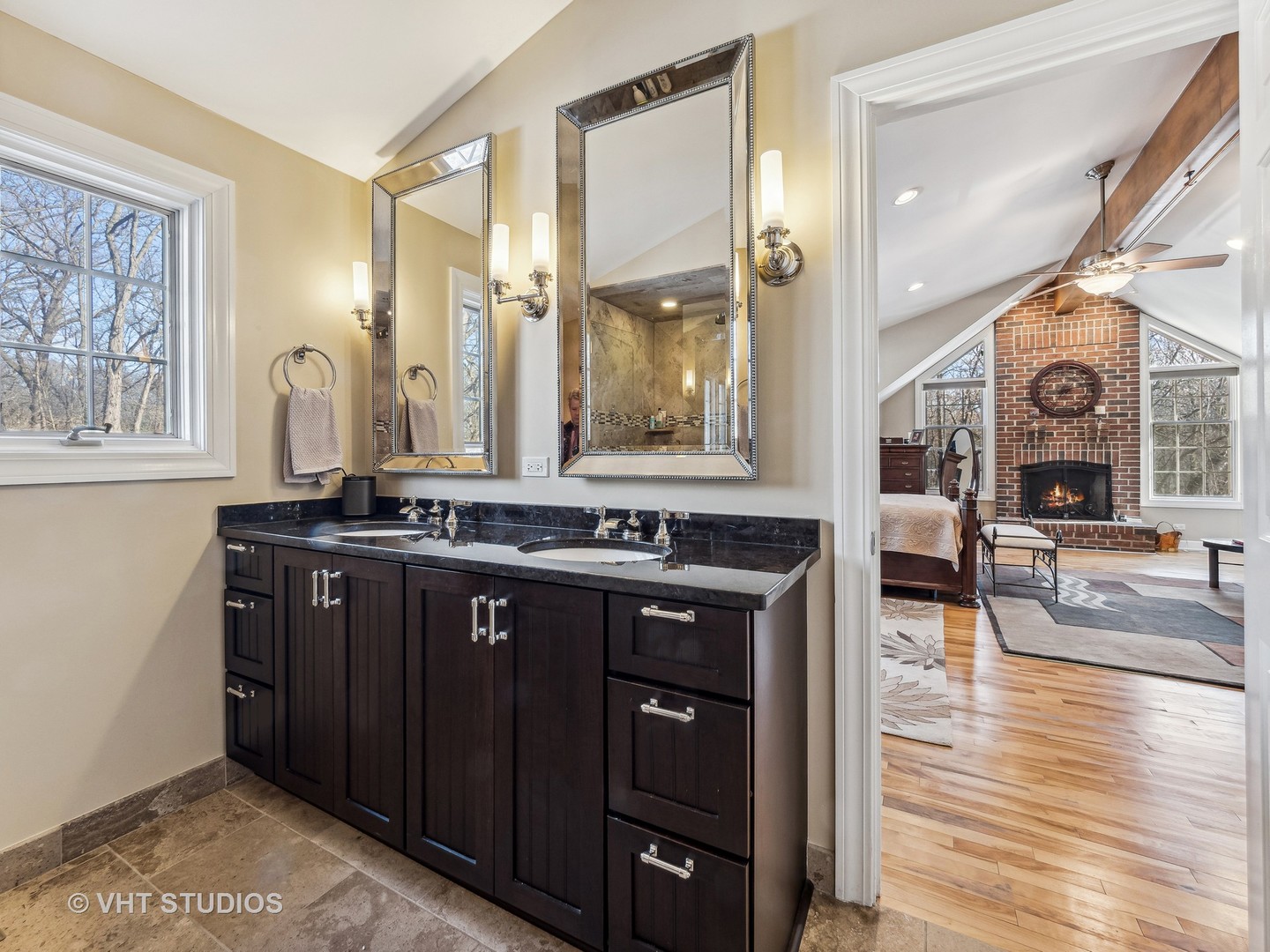 3143 Cuba Road Long Grove, IL 60047 - Photo 31 of 40 a spacious bathroom with a granite countertop sink a mirror and a vanity