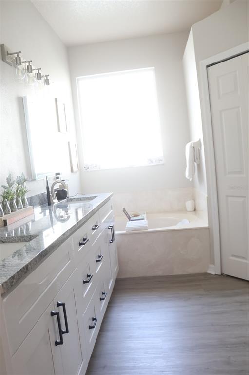 3850 Beacon Ridge Way Clermont, FL 34711 - Photo 23 of 41 a bathroom with a granite countertop bathtub sink vanity and mirror