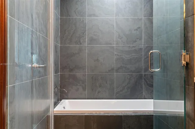 a bathroom with a bathtub