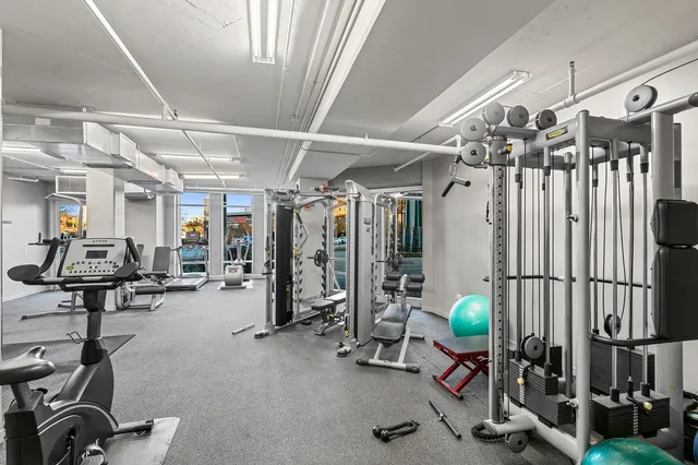 a view of a room with gym equipment