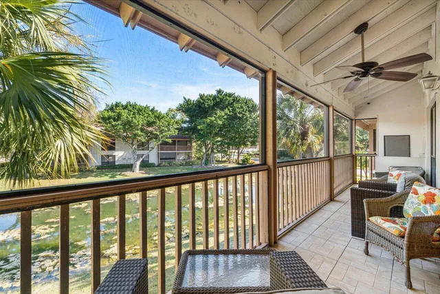 a balcony with furniture