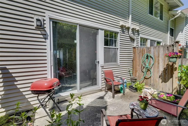 a front view of a house with patio